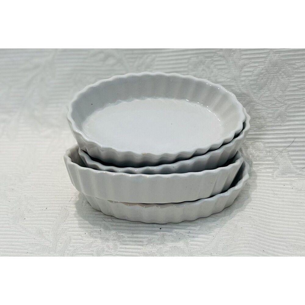 BonJour 4-oz Creme Brulee Ramekins Set of 4 Oval Shaped White - Picture 2 of 8